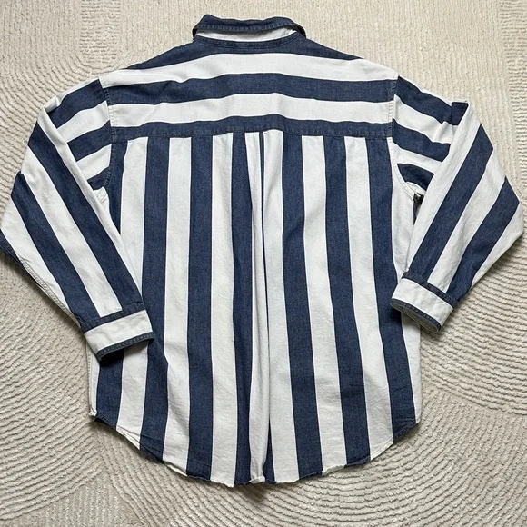 Silver Tab Levi’s Jeans Navy and White Striped Casual Shirt Oversized M - Picture 14 of 15
